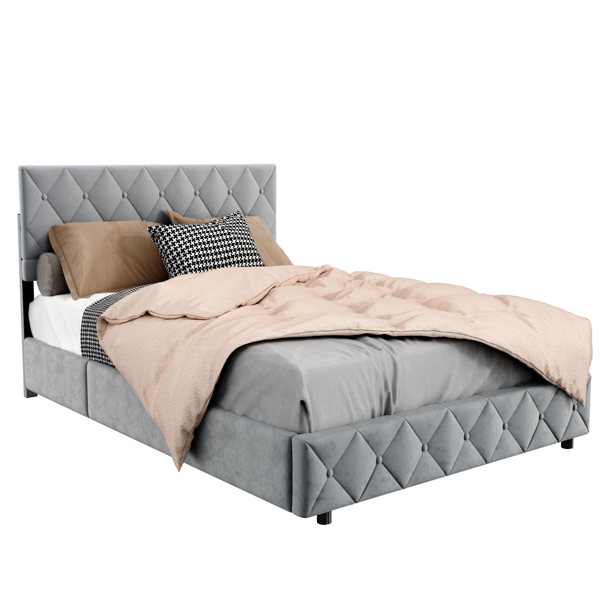 POLSTERBETT 140/200 cm mit Bettkasten in Grau Samt, ohne Matratze - Hellgrau, Holzwerkstoff/Textil (140/200cm) - WISHDOR
