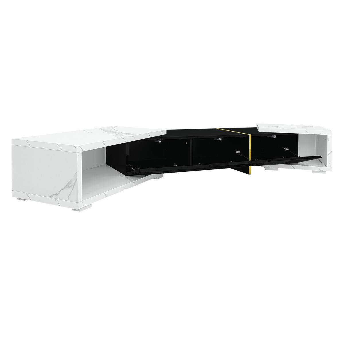 TV-SCHRANK aus MDF und Holzwerkstoff 260x40x30 cm Schwarz/Weiß in Marmoroptik drehbar und ausziehbar mit Stauraum - Schwarz, Holzwerkstoff (260/30/40cm) - Modfu