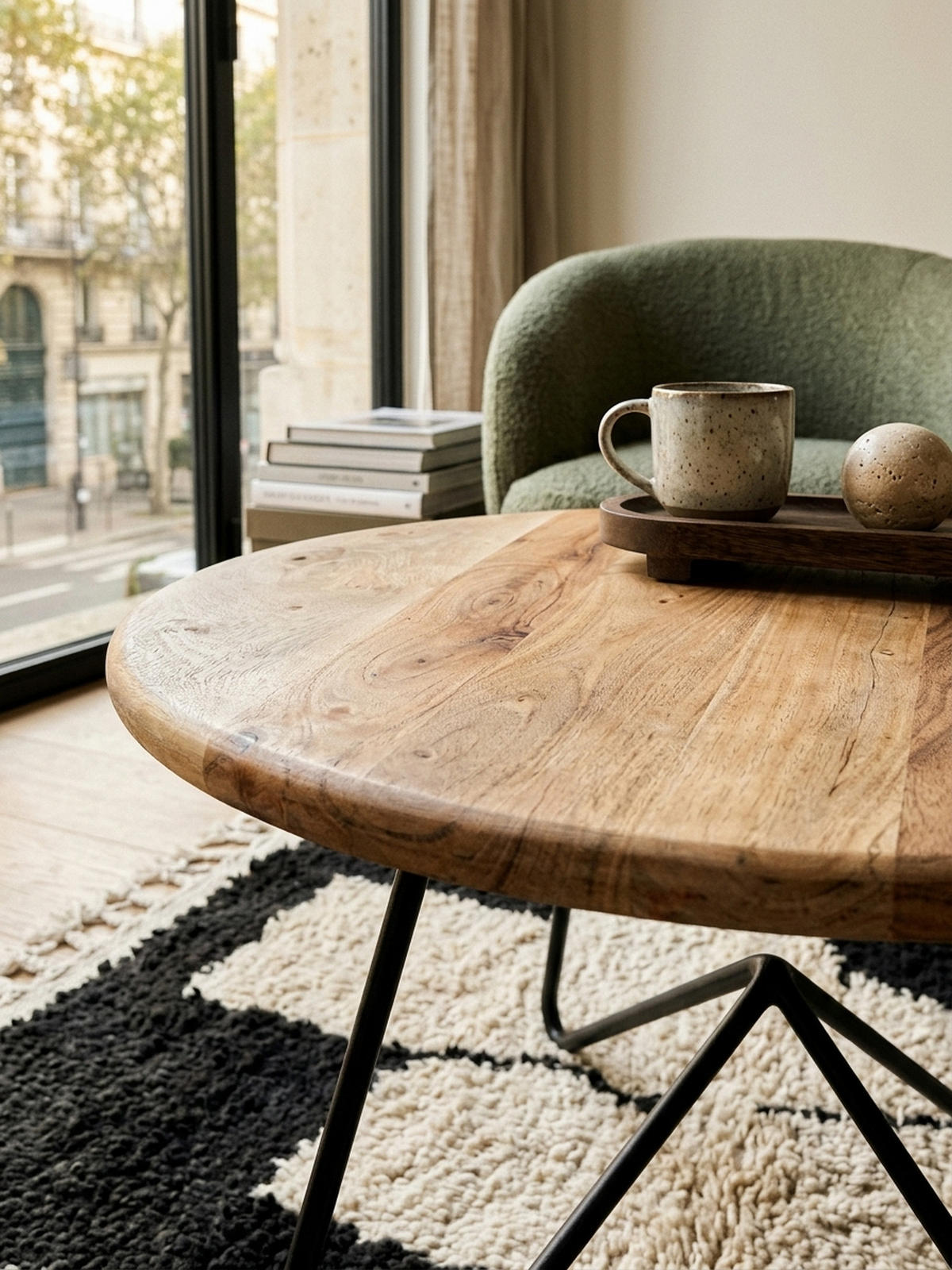 COUCHTISCH Akazienholz mit Haarnadelgestell, Modernes Design, Große Ablagefläche - Beige/Schwarz, Holz/Metall (60/60/39cm) - KADIMA DESIGN