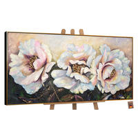 GEMÄLDE Pfingstrosen Schattenfugenrahmen Schwarz-Gold 140x70 cm - Schwarz Hochglanz, Holz (140/70cm) - YS-art gallery