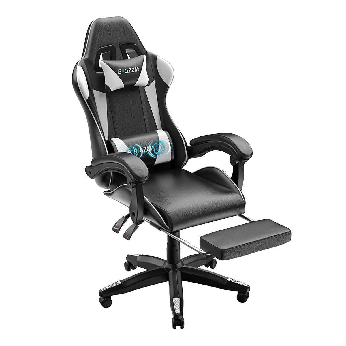 GAMINGSTUHL Schwarz-Weiß,mit Massage,Fußstütze, Ergonomisch, Verstellbar - Weiß, Metall (26/59/77cm) - Rattrix