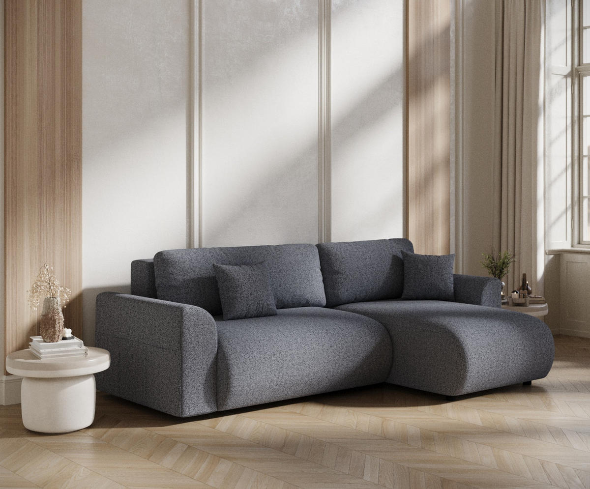 ECKSOFA MIT SCHLAFFUNKTION Bodega Blau Grau Webstoff - Blaugrau/Schwarz, Holz/Holzwerkstoff (235/138cm) - Maison de Reve