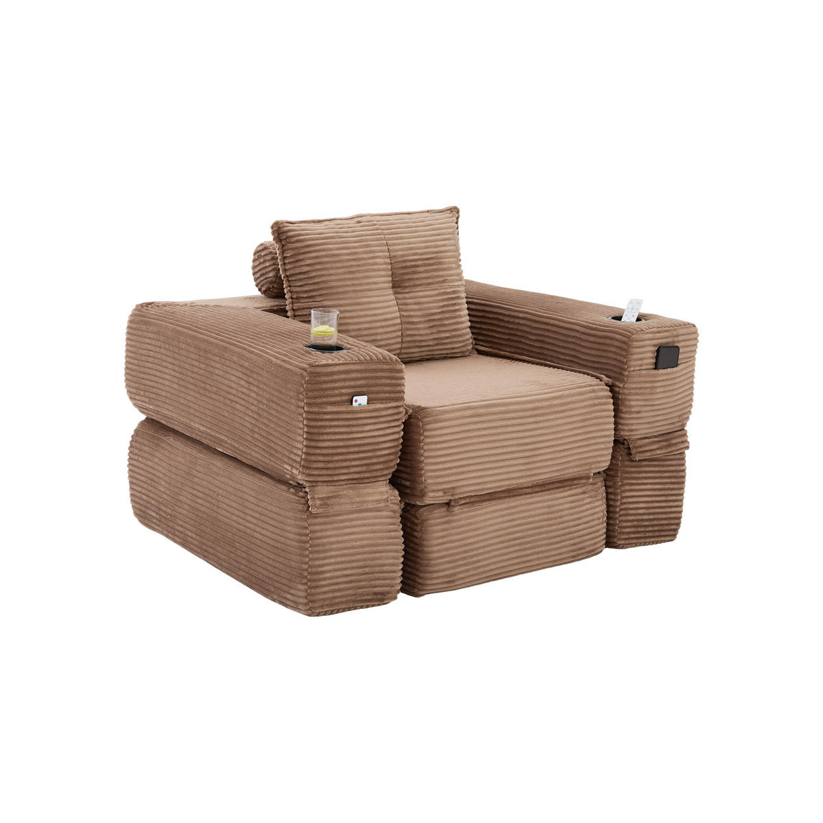 SCHLAFSOFA DE-33602 mit Federkern und Getränkehalter Braun - Braun, Textil (122/80/98cm) - ComfortXL