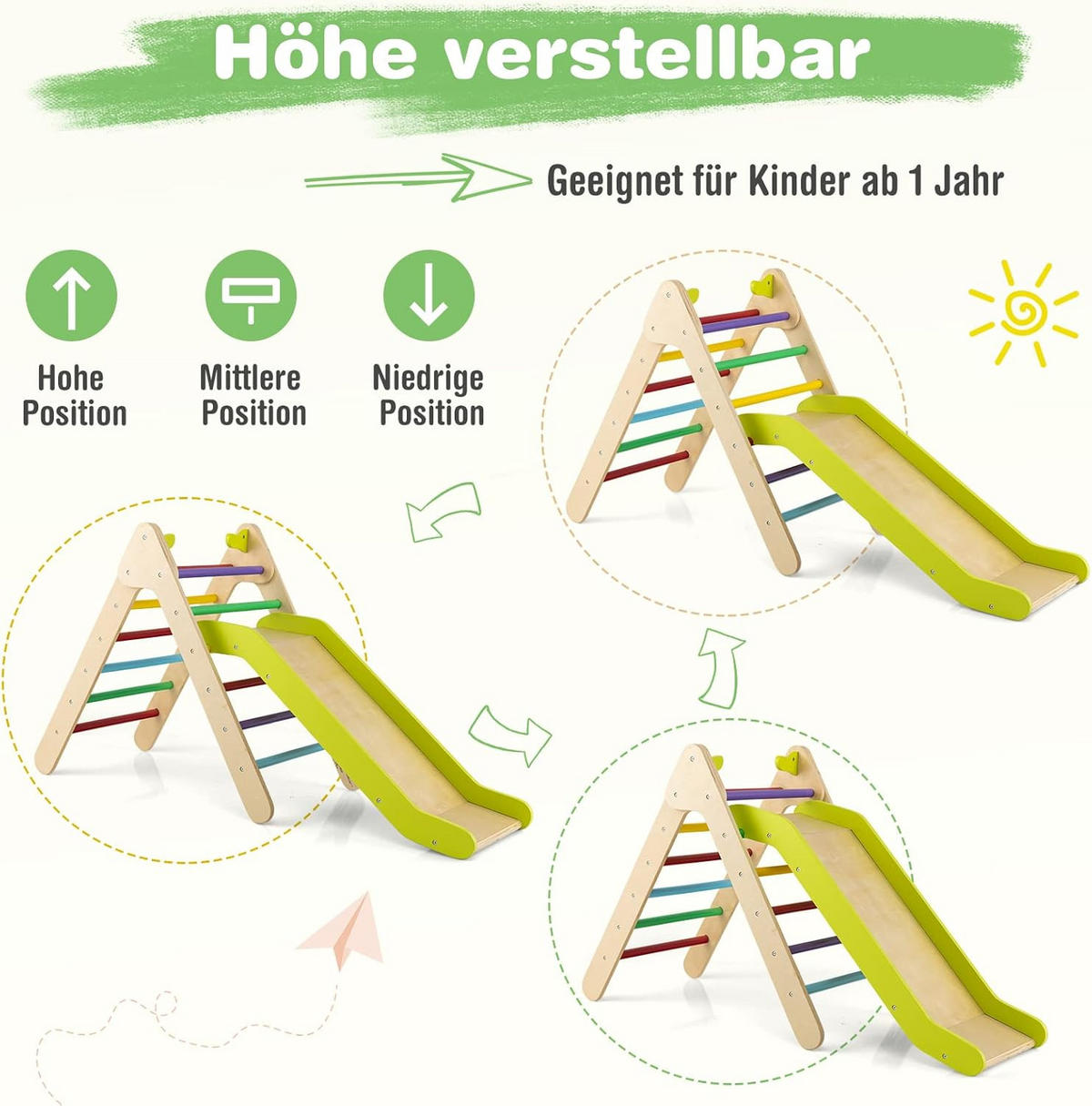 KLETTERGERÜST Kletterdreieck Multicolor - Multicolor, Holz (87/74/48cm) - COSTWAY