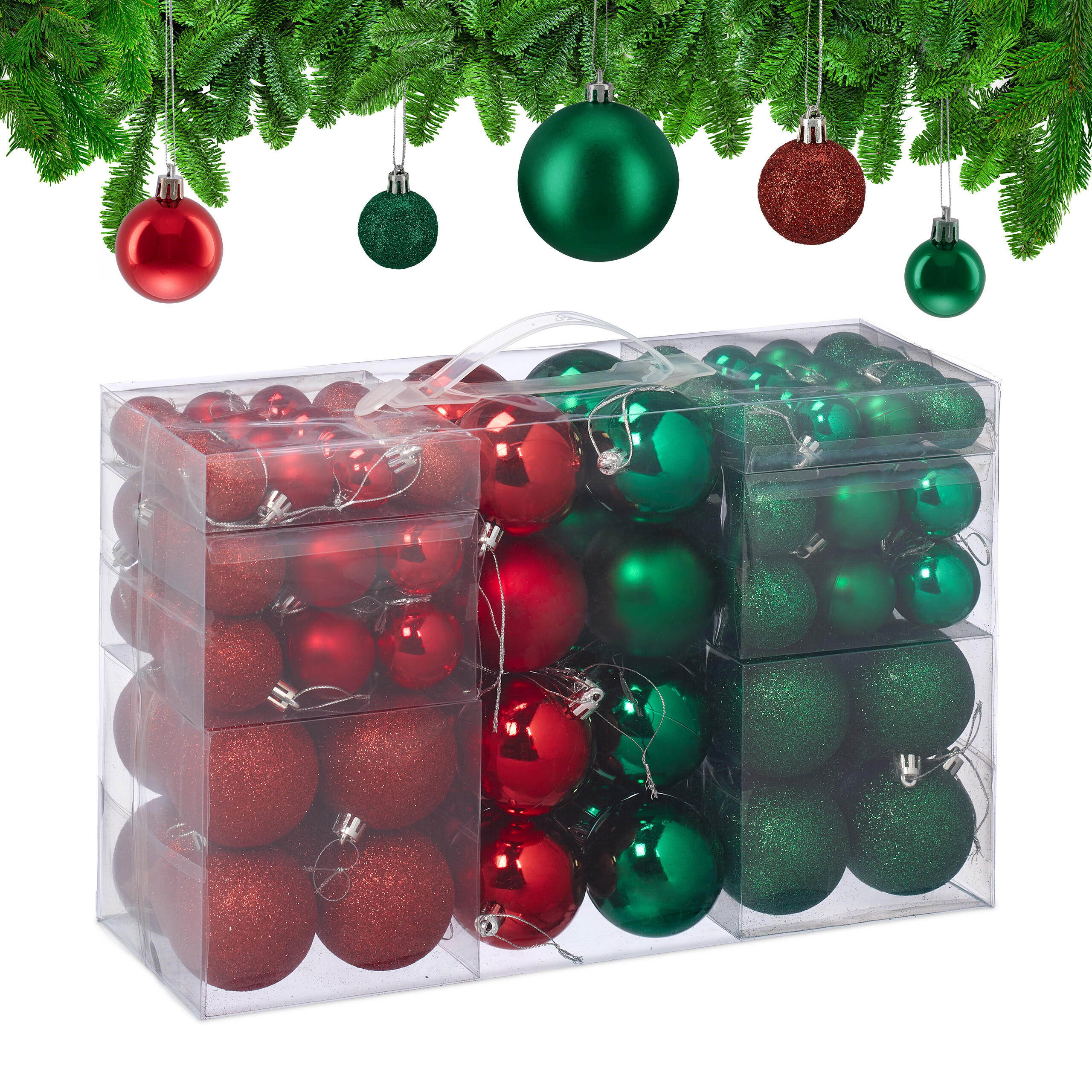 WEIHNACHTSKUGELN Grün Rot 100-Kugeln-Set Kunststoff - Dunkelgrün/Rot, Kunststoff (6/7/6cm) - Relaxdays