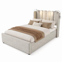 BETT mit Bettkasten und Matratze 90x200 cm Leinen Beige, mit Leselicht und USB - Beige, Metall (90/200cm) - Beauniv