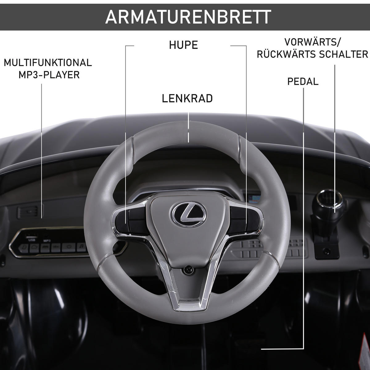 KINDERAUTO von Lexus Kinderfahrzeug Elektroauto mit MP3 Licht Musik Schwarz - Schwarz, Kunststoff (106/63/44cm) - HOMCOM