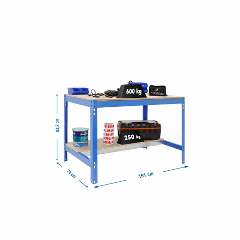 WERKBANK BUFFALO | HxBxT 84x150x76cm | Traglast 600kg | Blau - Blau, Holz (150/84/76cm) - PROREGAL