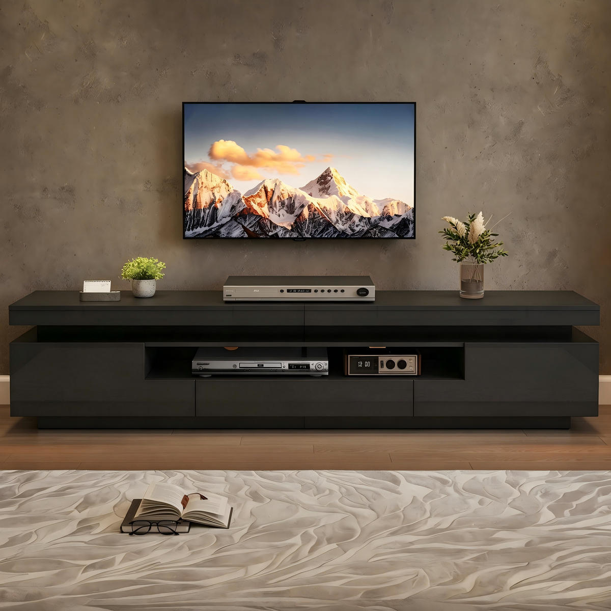 TV-SCHRANK 175/38/45 cm Schwarz Hochglanz mit LED und 1 Schublade - Schwarz, Holzwerkstoff (175/45/38cm) - Oxeza
