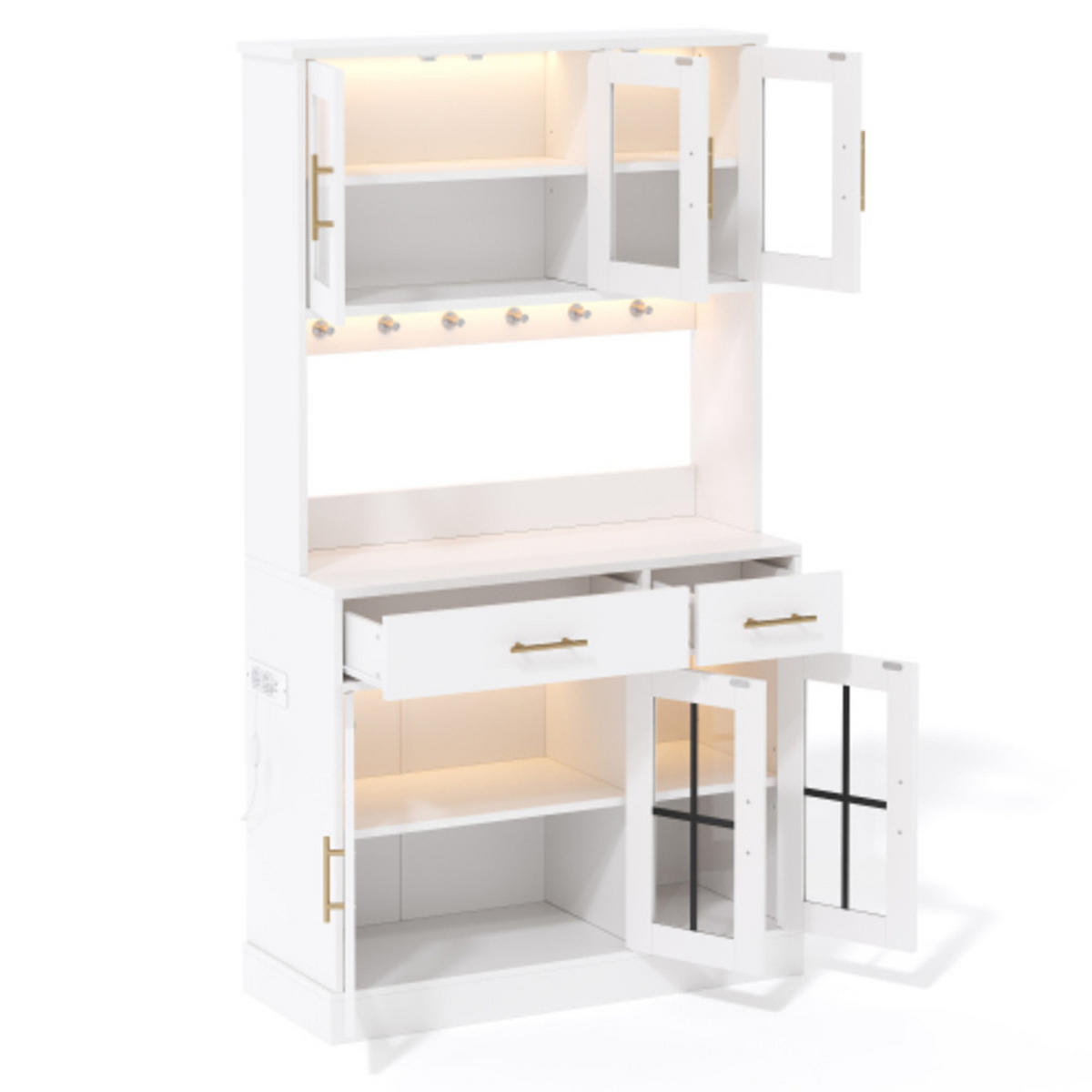 KÜCHENHOCHSCHRANK weiß aus MDF mit App-LED-Beleuchtung und ESG-Glastüren 100×40×180 cm - Weiß, Holzwerkstoff (100/180/40cm) - Luhomfu