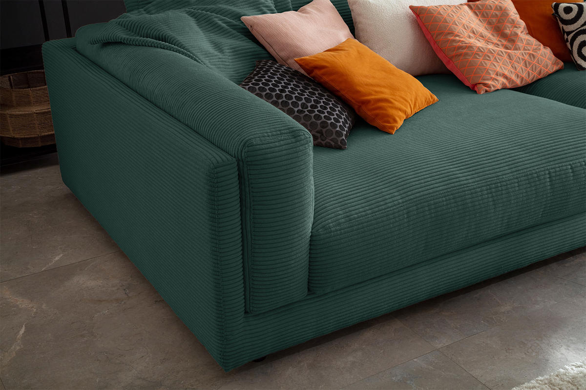 BIG SOFA RAINA Smaragdgrün Cord - Smaragdgrün/Schwarz, Kunststoff/Textil (294/85/150cm) - KAWOLA