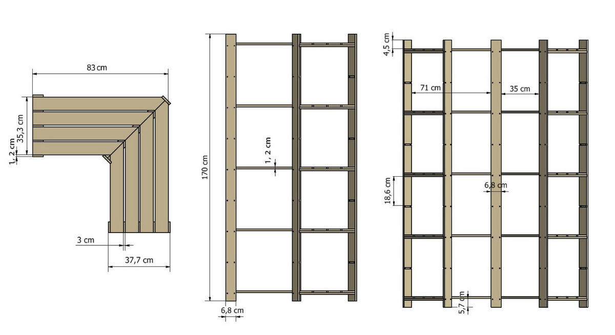 ECKREGAL PINEPEAK 170x85x38cm 5 Fachboden 1,2cm dickes Kiefernholz Braun - Braun, Holz (85/170/38cm) - PROREGAL