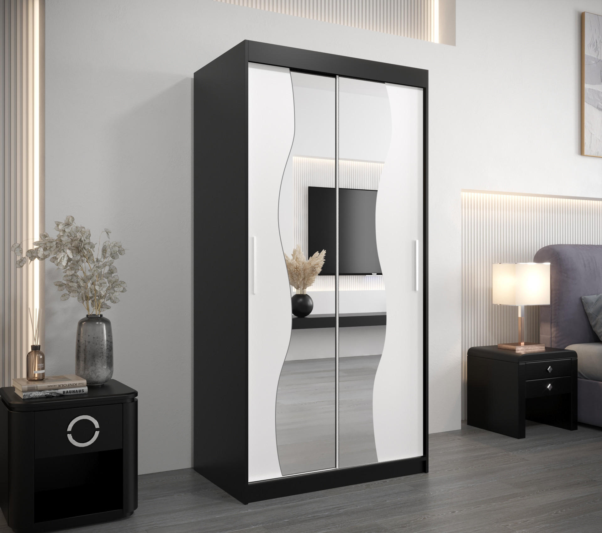 SCHWEBETÜRENSCHRANK 200/100/62 2-türig - Silberfarben/Schwarz, Holz/Kunststoff (100/200/62cm) - Abiks Möbel