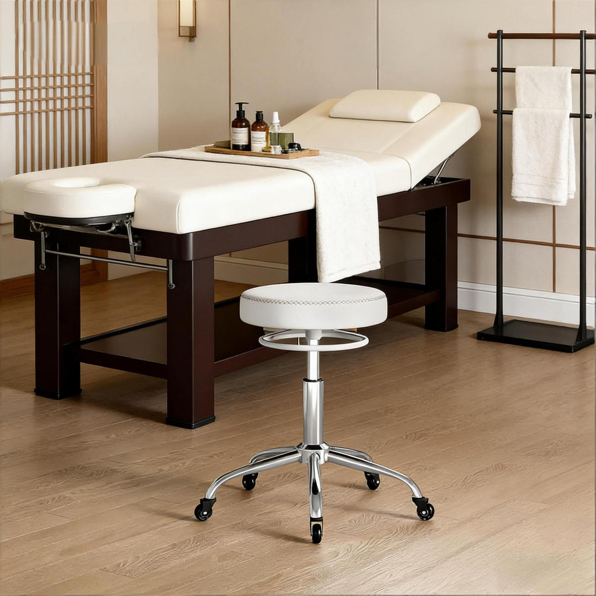 BÜROHOCKER höhenverstellbar mit Rollen 46-58 cm PU White - Weiß, Metall (49/58/49cm) - Meubliv