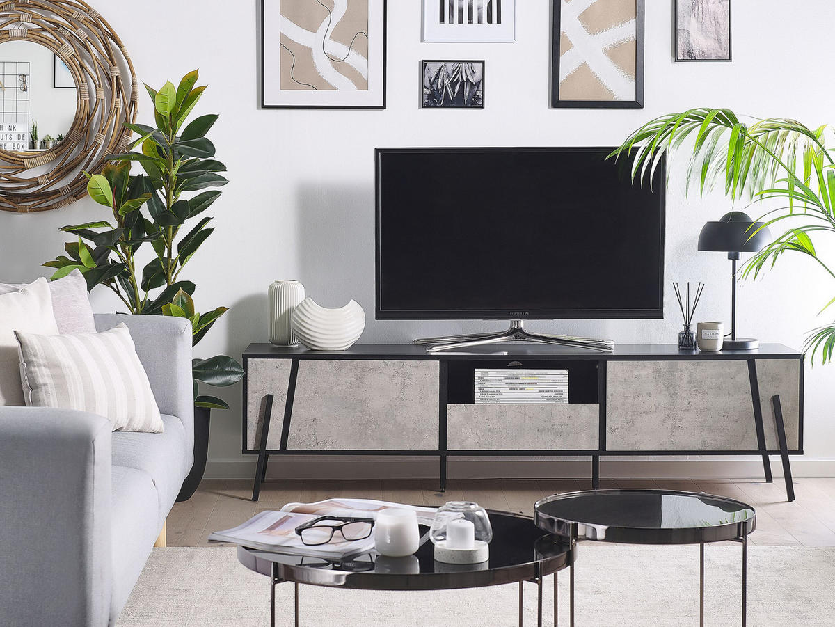 TV-MÖBEL Grau, Schwarz BLACKPOOL 40/177/46 cm - Grau, Holzwerkstoff (177/46/40cm) - Beliani