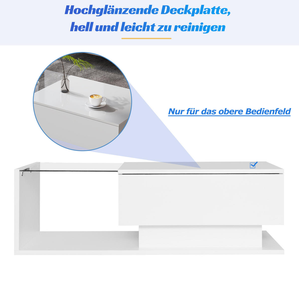 COUCHTISCH 100/50/32 cm in Weiß aus Spanplatte mit Schublade und LED-Beleuchtung - Weiß, Holzwerkstoff (100/50/32cm) - OKMYHOME