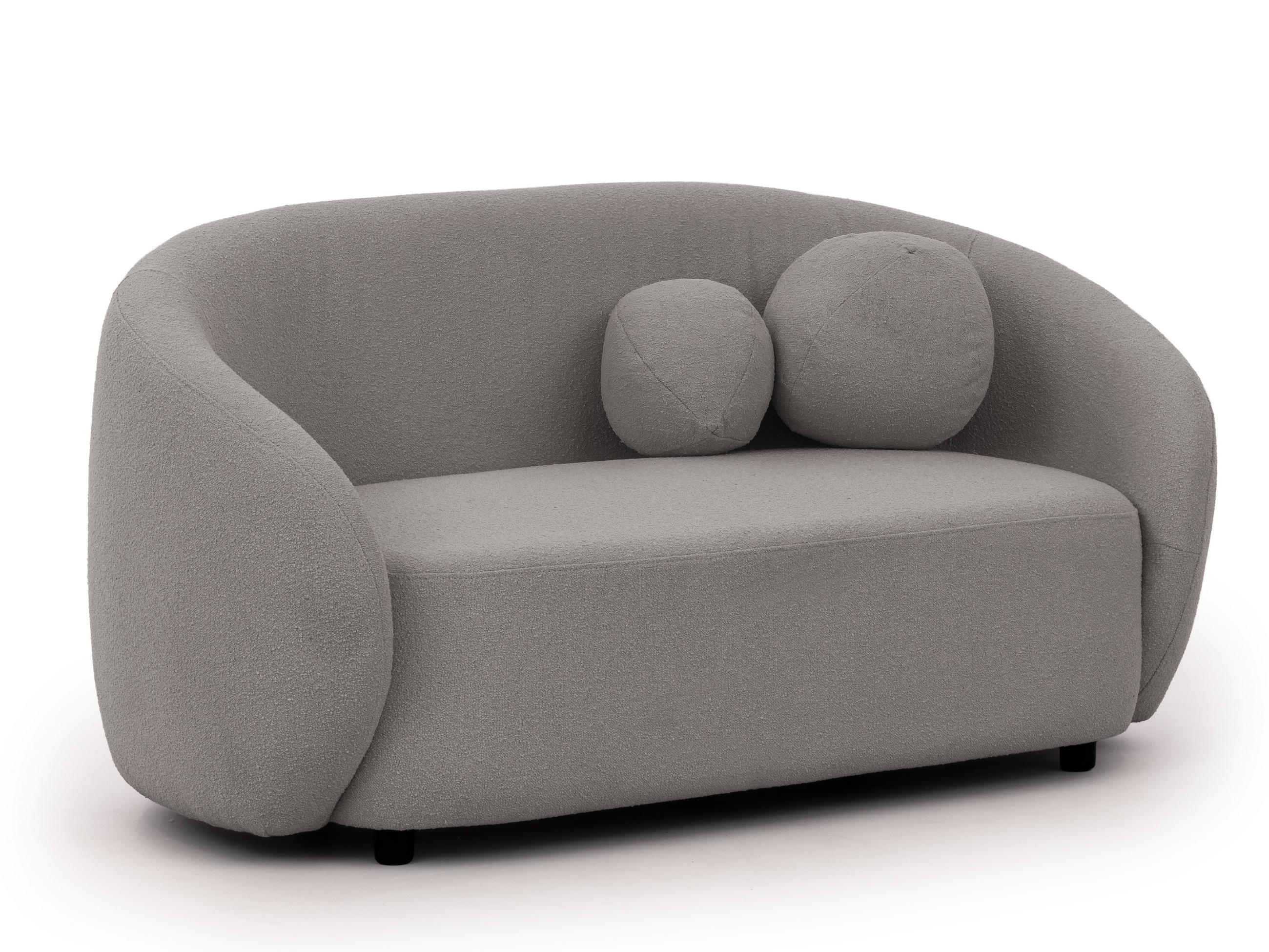 2-SITZER-SOFA Roundi Grau Bouclé - Schwarz/Grau, Holz/Kunststoff (150/76/80cm) - S-Style Möbel