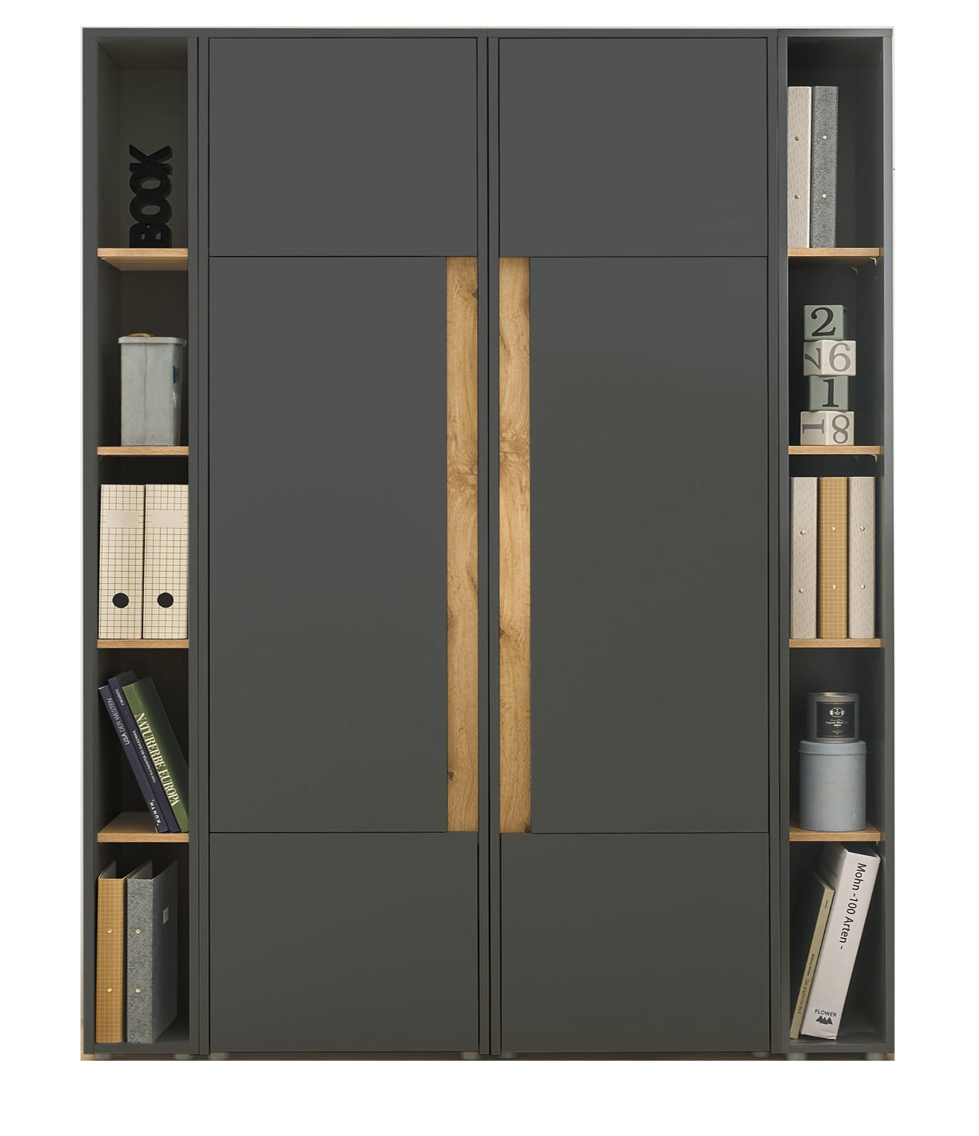 AKTENSCHRANK Set grau matt und Eiche Wotan 140 x 200 cm, 20 Fächer - Eiche Wotan/Schwarz, Holzwerkstoff/Kunststoff (140/200/40cm) - Furn.Design