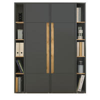 AKTENSCHRANK Set 4-teilig grau matt, Eiche Wotan 140 x 200 cm, Schrank-Regal-Kombination mit 20 Fächern - Eiche Wotan/Schwarz, Holzwerkstoff/Kunststoff (140/200/40cm) - Furn.Design