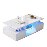 COUCHTISCH LED Weiß Hochglanz 2 Schubladen Glas 100x50x36cm - Weiß, Holzwerkstoff (100/50/36cm) - FLIEKS