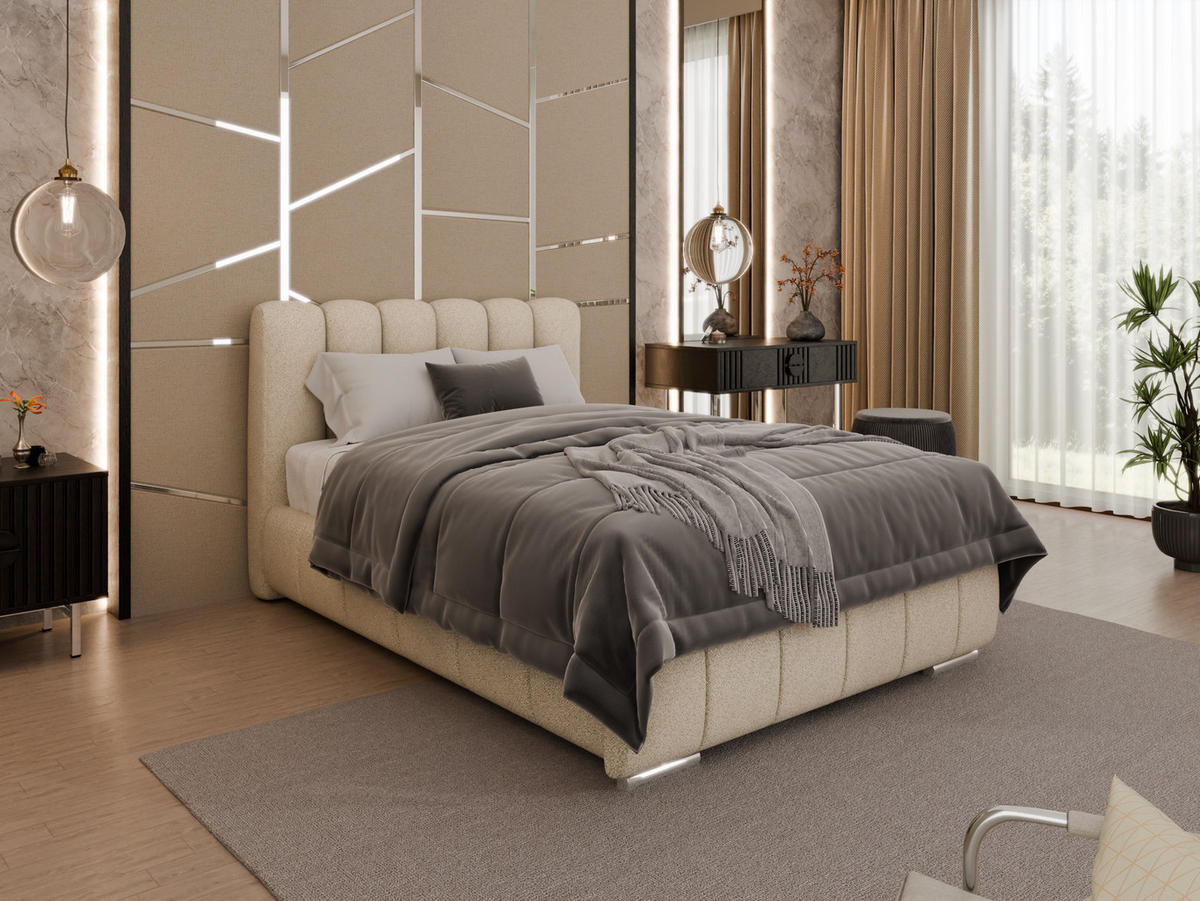 POLSTERBETT Zaira 120x200cm – Elegantes Polsterbett für modernen Wohnstil , ZONIERTE TASCHENFEDERN KOKOS (21cm), beige - Beige, Holz (120/200cm) - Panda Möbel