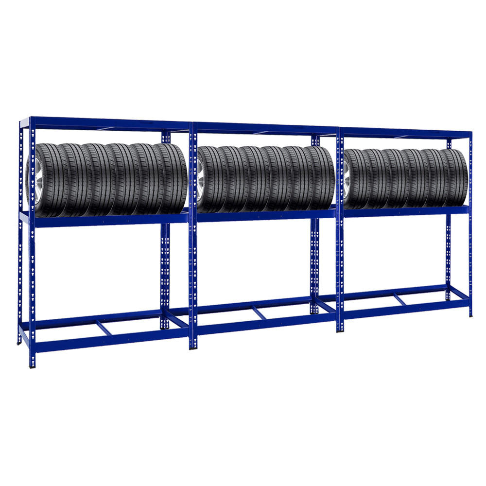 REIFENREGAL Tiger 3er-Set mit 3x 180x130x50 cm bis zu 36 Reifen mit Fachboden Blau - Blau, Metall (390/180/50cm) - PROREGAL