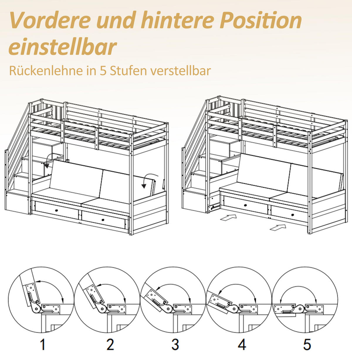 ETAGENBETT 90/200 cm mit Sofa, Treppenschrank und 2 Schubladen, Weiß - Weiß, Holzwerkstoff (90/200cm) - Redom