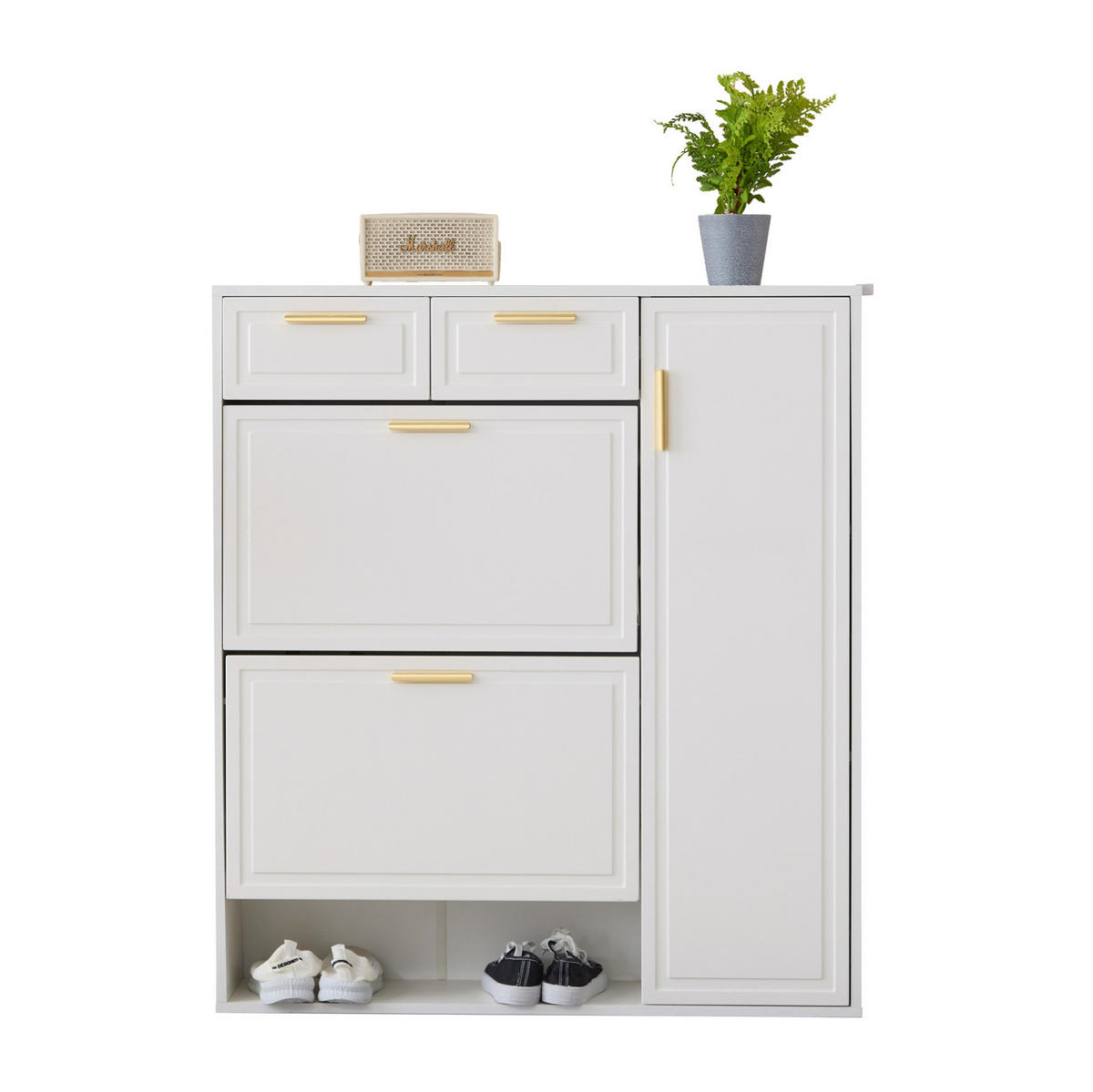 SCHUHSCHRANK 95/24/107,5 cm in Weiß mit Schubladen und verstellbaren Regalen - Weiß, Holzwerkstoff (95/107/24cm) - Flora Grace