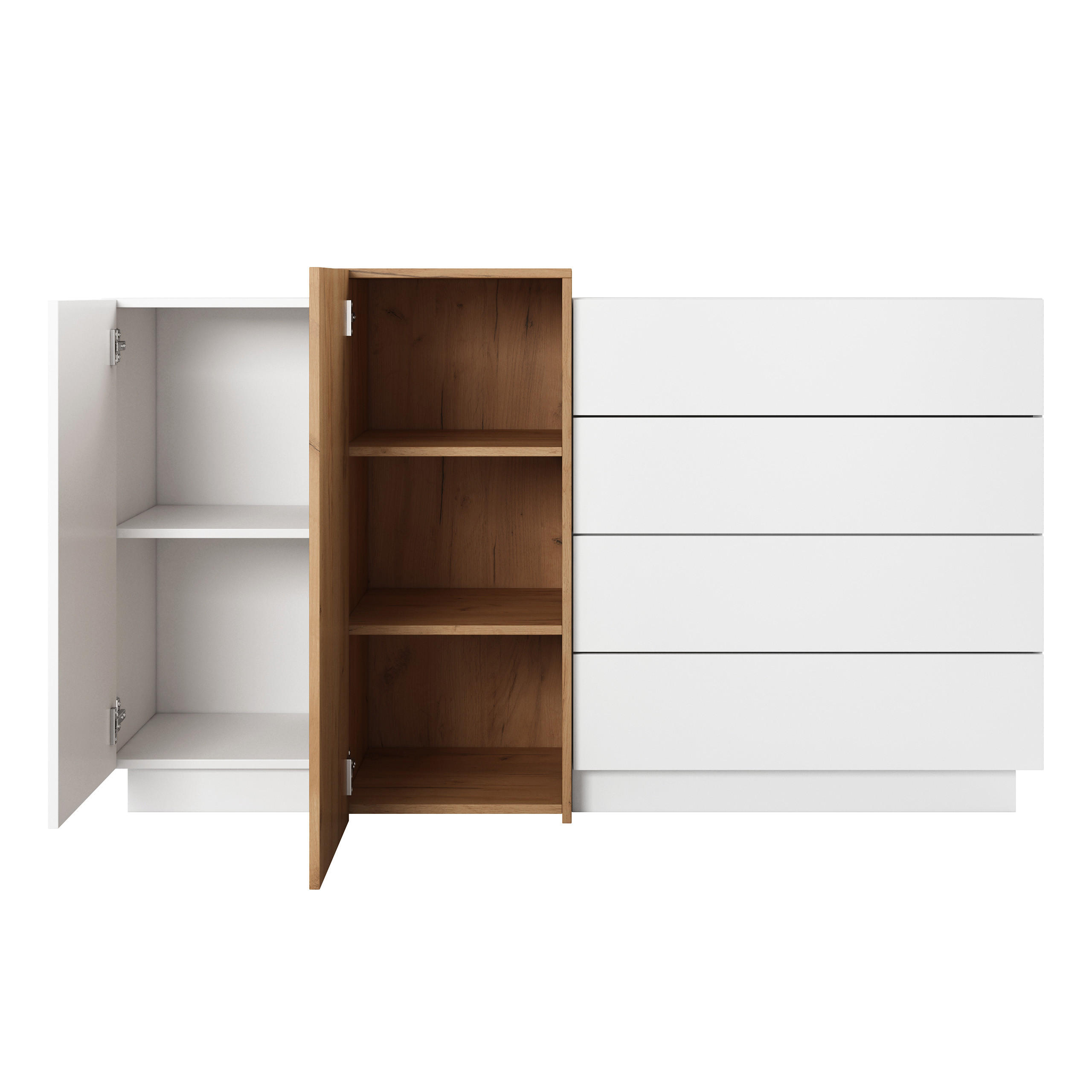 SIDEBOARD TRES 160/94/45 cm mit 4 Schubladen und 2 Türen Weiß - Orange/Weiß, Holzwerkstoff (160/94/45cm) - MASSENO