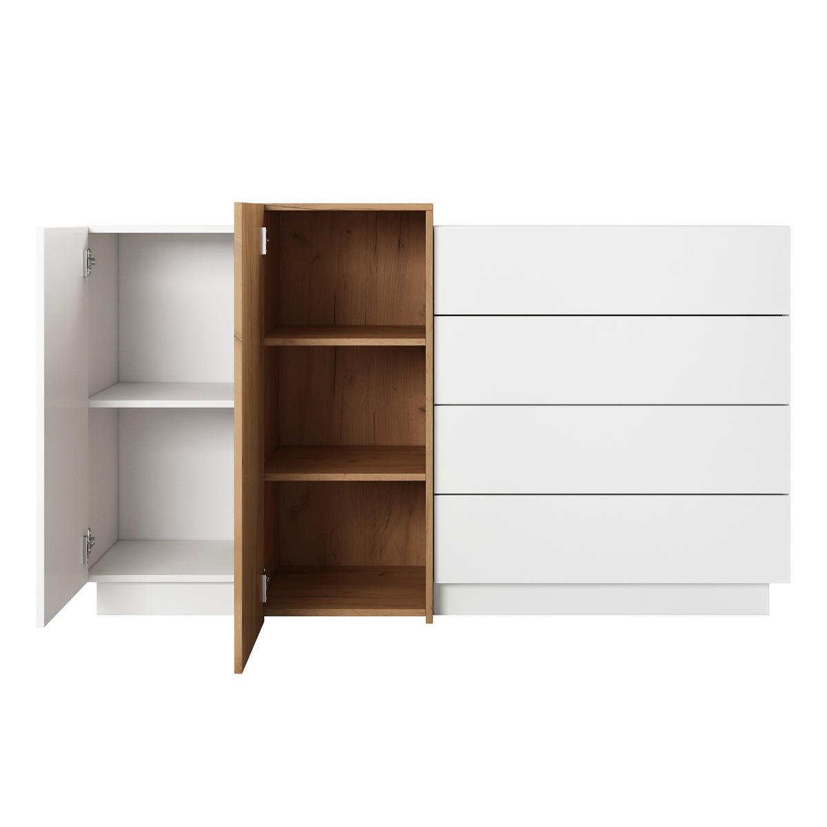 SIDEBOARD TRES 160/94/45 cm mit 4 Schubladen und 2 Türen Weiß - Orange/Weiß, Holzwerkstoff (160/94/45cm) - MASSENO