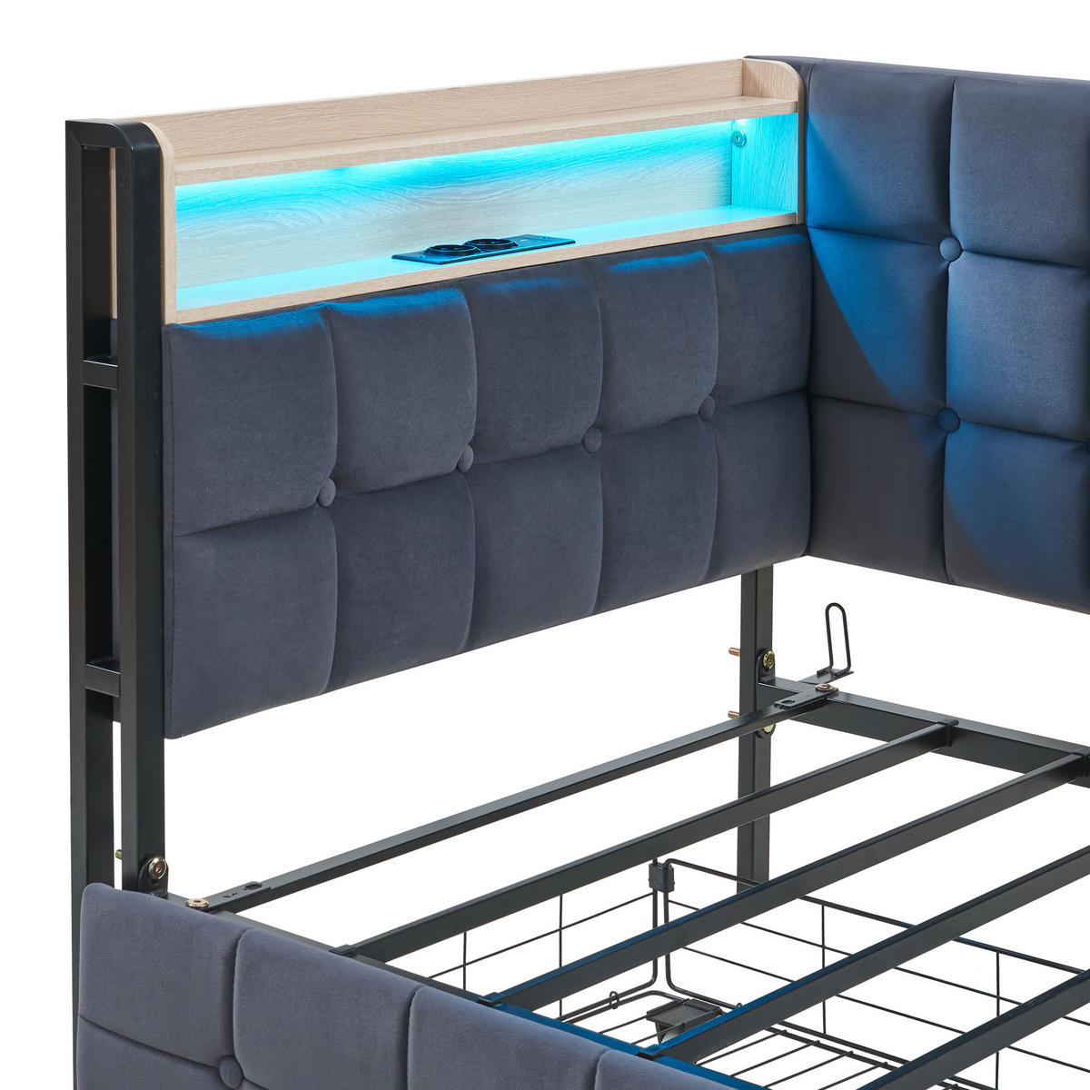 POLSTERBETT 90x200 cm mit 2 Schubladen in Dunkelgrau - Dunkelgrau, Textil (90/200cm) - KOMHTOM