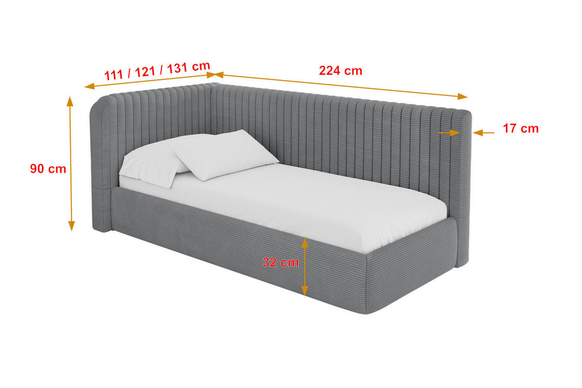 EINZELLBETT Jugendbett mit Bettkasten und Matratze H3/H4, Rechts - AURY 80x200 Dunkelgrau - Schieferfarben, Holzwerkstoff/Textil (80/200cm) - ALTDECOR
