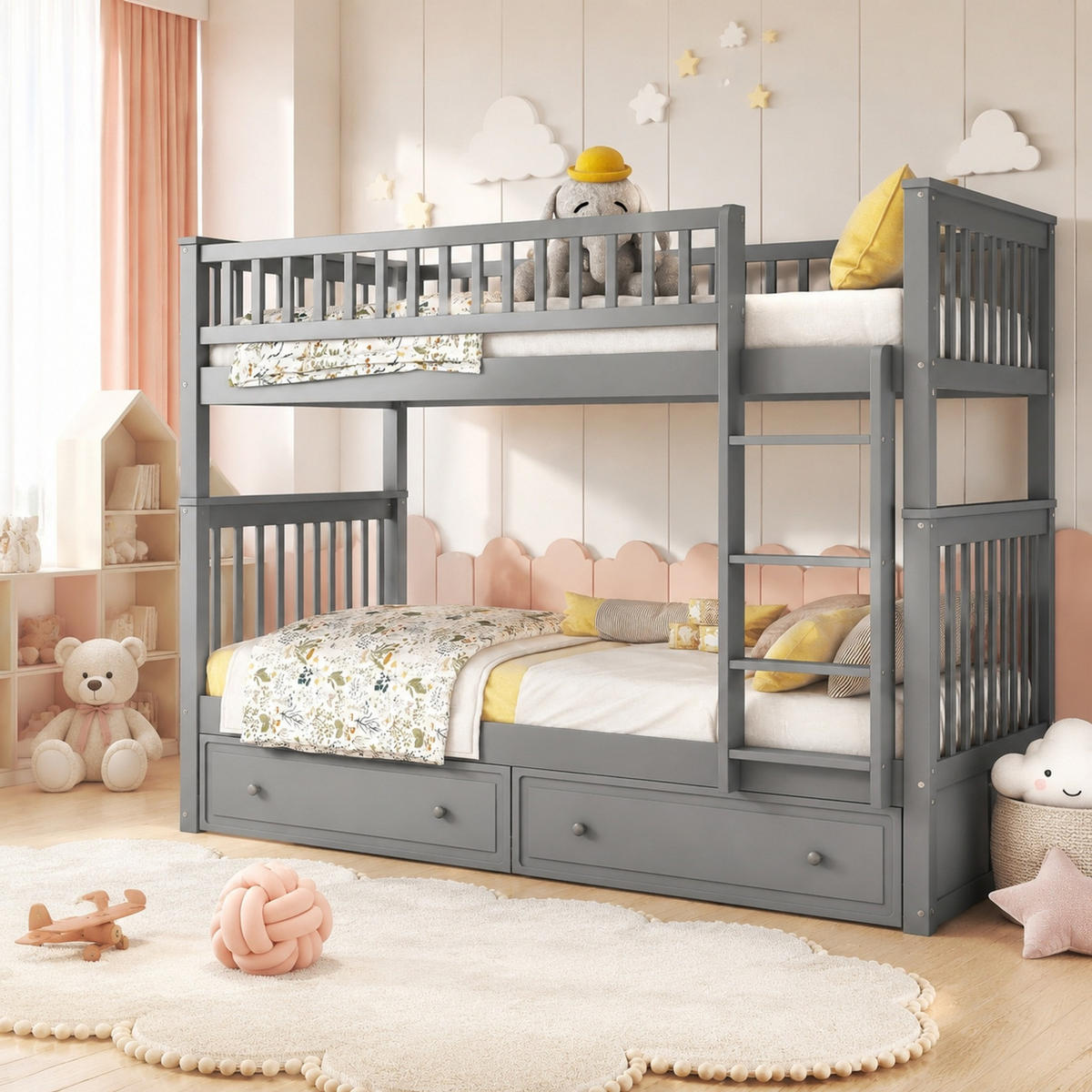 ETAGENBETT 90/200 mit Schubladen und umbaubarer Funktion in Grau - Grau, Holz/Holzwerkstoff (90/200cm) - EVRYAE