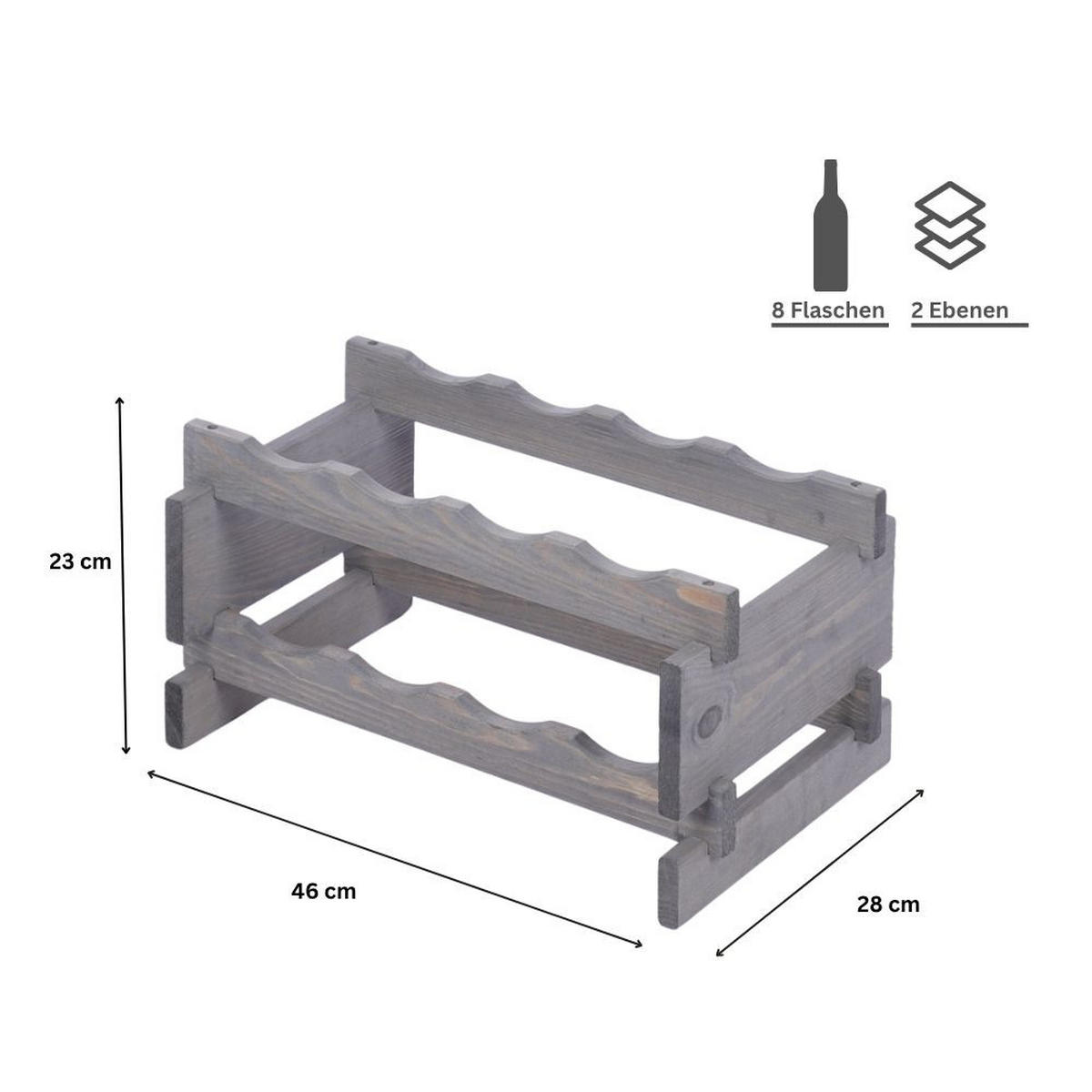 WEINREGAL VINOTECA FLEX PRO HxBxT 23x46x28cm 8 Flaschen auf 2 Ebenen Grau - Grau, Holz (46/23/28cm) - PROREGAL