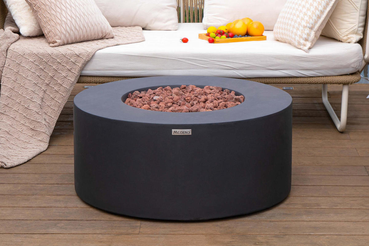 FEUERTISCH Venice Gasfeuerstelle aus GFRC-Beton 87/87/37 cm - Schwarz, Stein (87/37/87cm) - Elementi