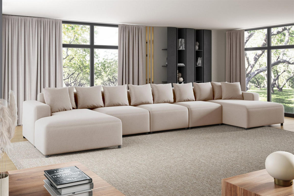 WOHNLANDSCHAFT Megan Xl In Salvador - Beige, Holzwerkstoff/Textil (517/75/165cm) - Fun Möbel