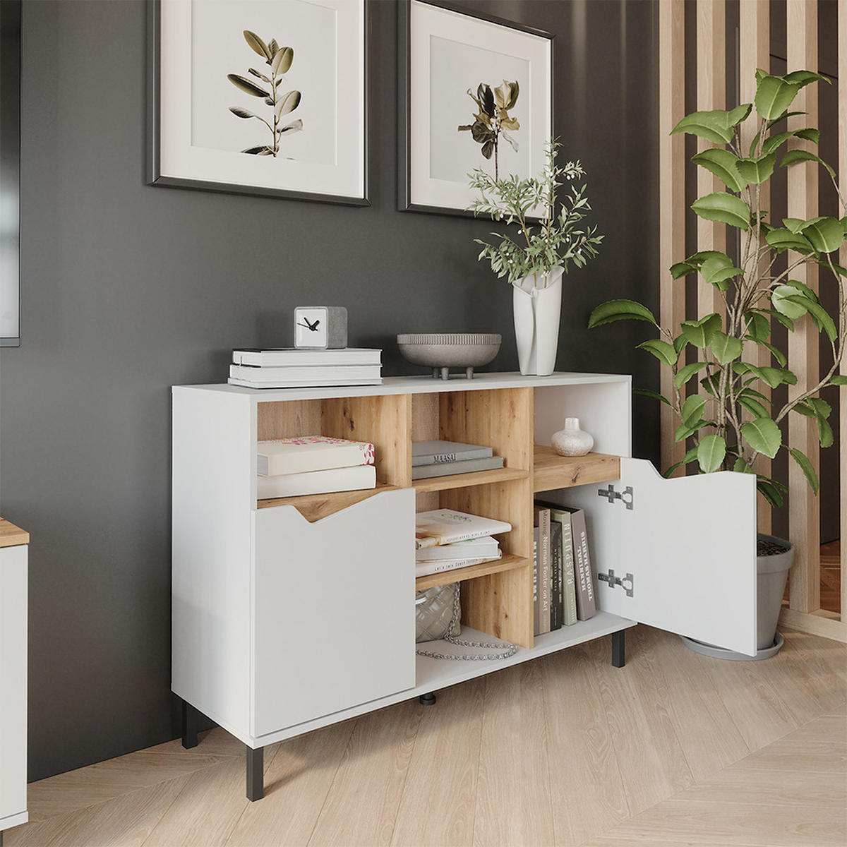 KREDENC Marelle Bílá/Artisan - bílá, kompozitní dřevo (120/81.3/38cm) - Vicco