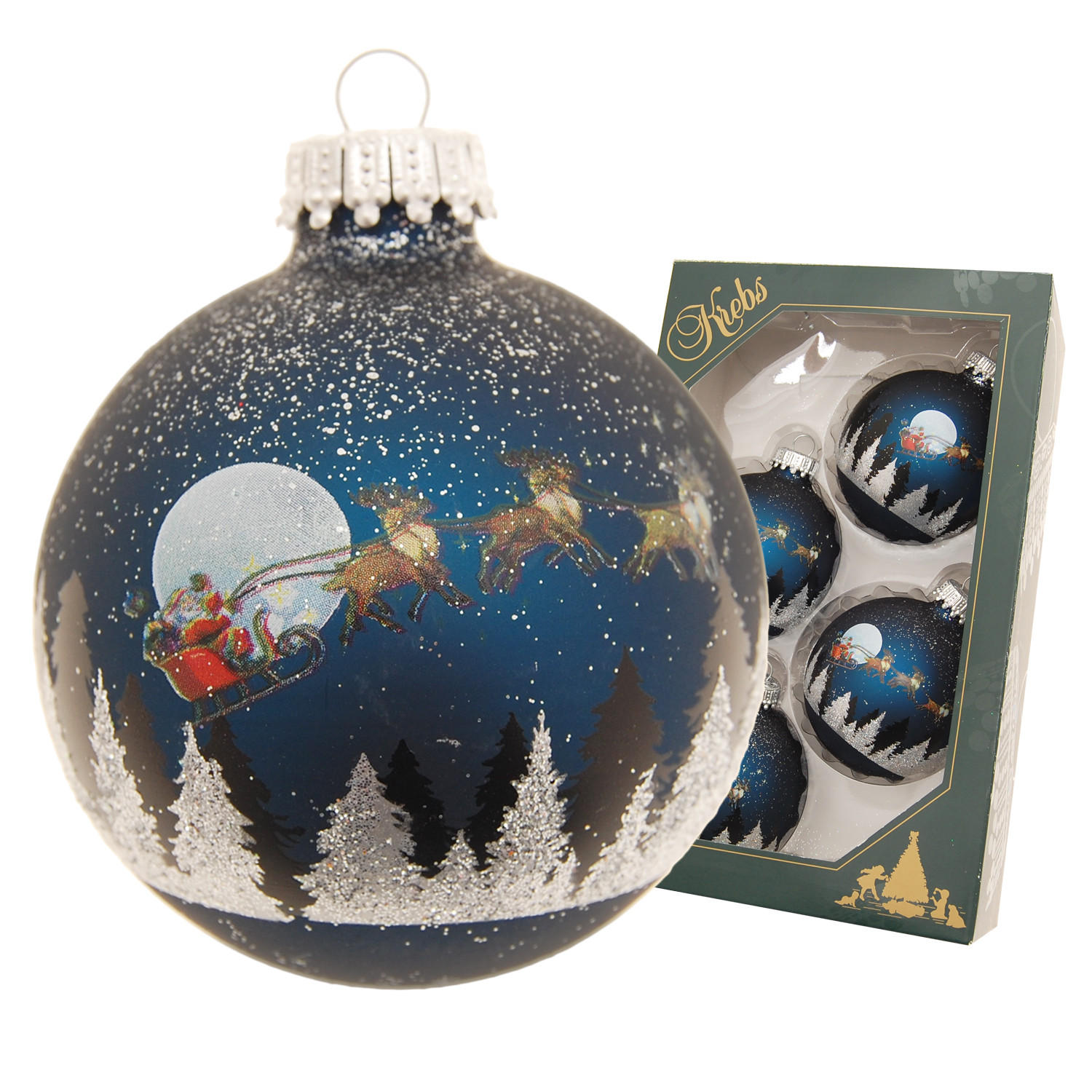Krebs Glas Lauscha Christbaumkugeln Blau 7x7x7 cm
