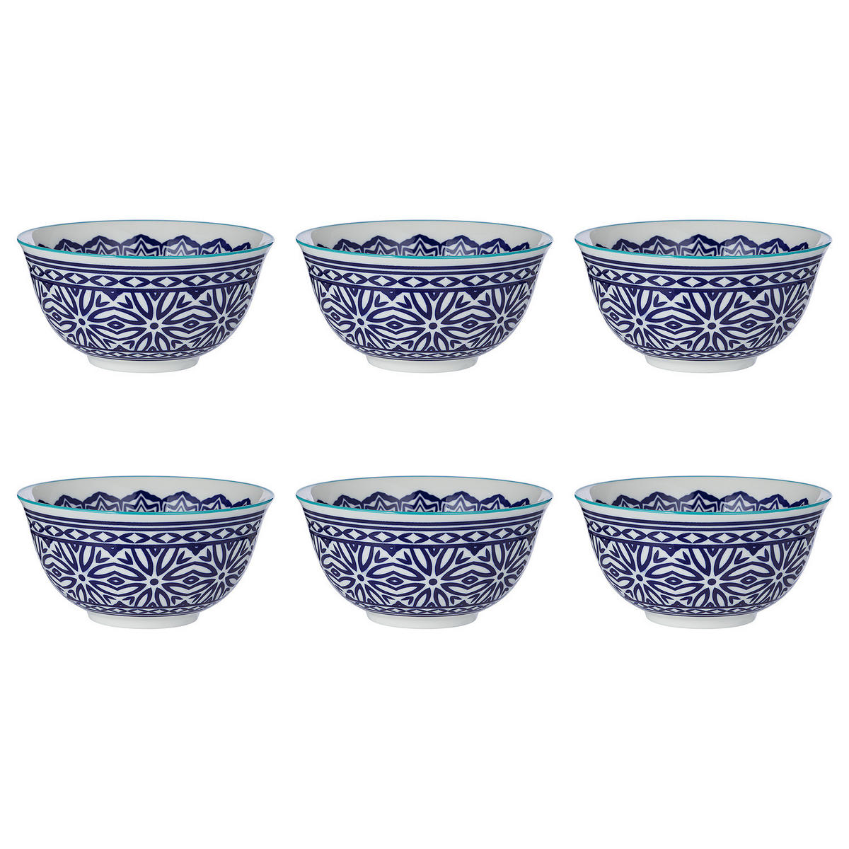 SCHALEN 6er-Set Ornaments 520 ml - Blau, Keramik (14/14/7cm) - Butlers