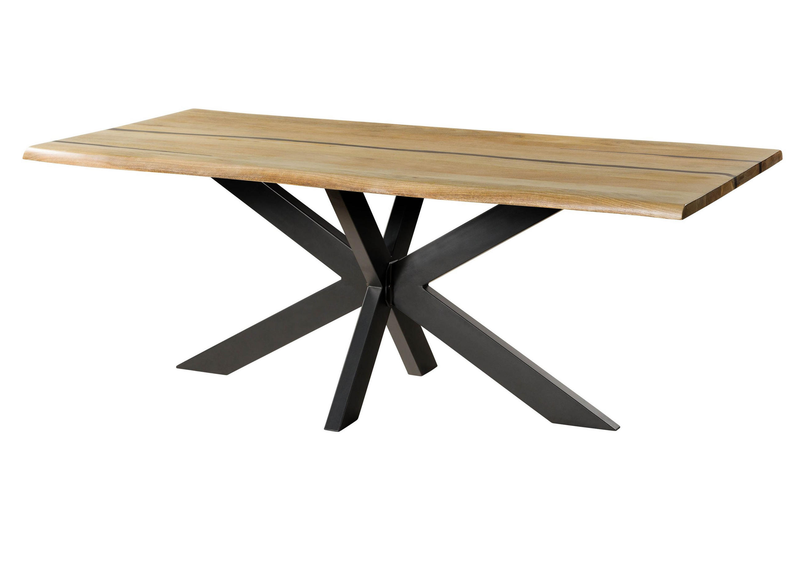 BAUMTISCH Mango 240x100x74 natur lackiert / Epoxid schwarz, Kreuzgestell anthrazit matt EPOXY - Braun, Holz (100/240/74cm) - Massivmoebel24