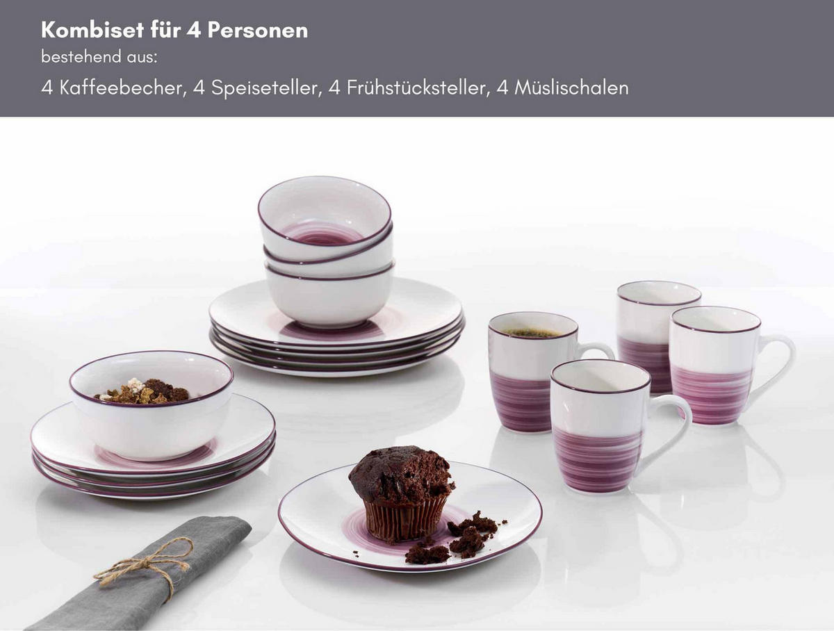 KOMBI SET Luna Bordeaux 16er Set - Bordeaux, Keramik (1/1/1cm) - Ritzenhoff Breker