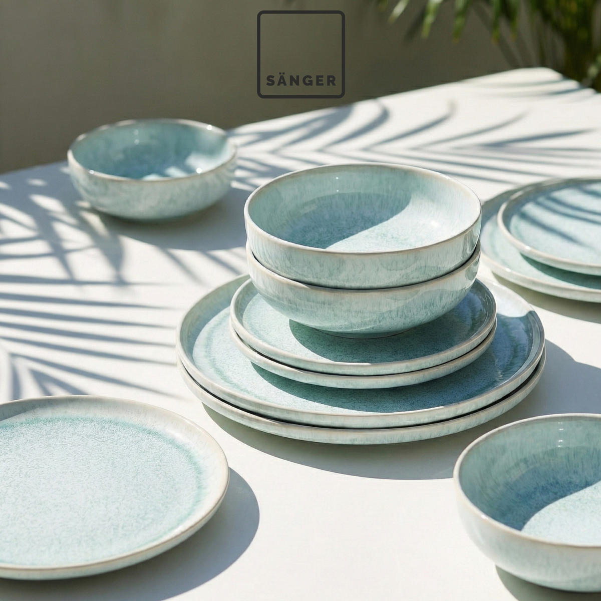 TAFELSERVICE PAROS - 12 teilig aus Steingut - Türkis, Stein (27.5/5/27.5cm) - Sänger