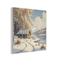 AKUSTIKPANEEL Winter - Schnee - Zuhause - Natur 90x90 cm - Hellbraun, Textil (90/0.9/90cm) - MuchoWow