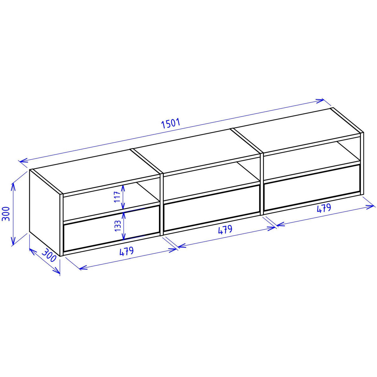 TV-LOWBOARD Framme hängend, 3 Klappen und Ablagen, Schwarz, 150/30/30 cm - Schwarz, Holzwerkstoff (150.1/30/30cm) - Selsey