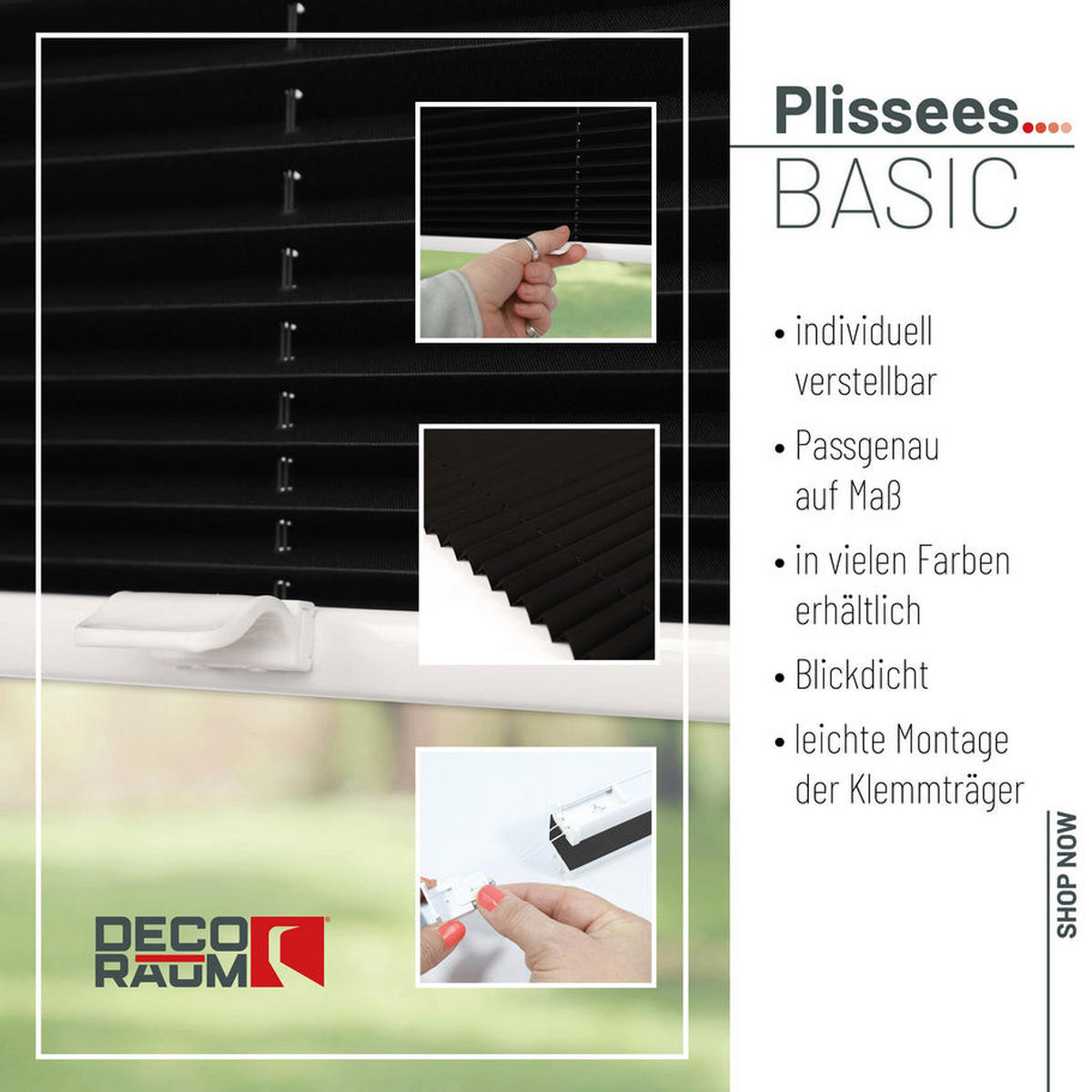 PLISSEE Basic ohne Bohren - Schwarz, Textil (70/150cm) - Deco-Raum