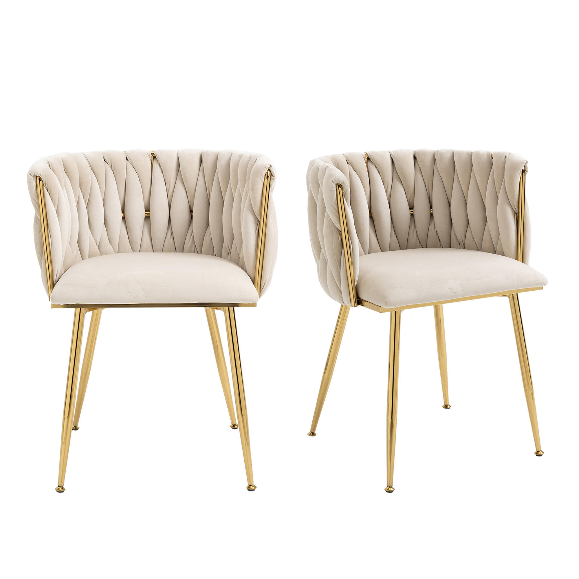 ESSZIMMERSTUHL 2er-Set aus Samt mit Goldbeinen - Creme, Textil (55.5/74/41cm)