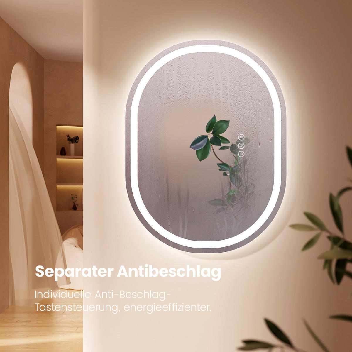 BADSPIEGEL mit Beleuchtung in Laufbahnform 70/50 cm - Weiß, Glas (50/2.5/70cm) - EMKE