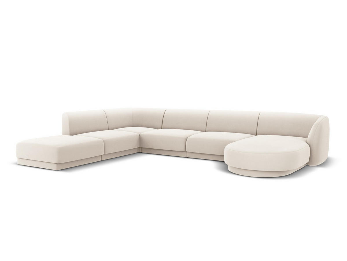 PANORAMASOFA links Miley aus Samt leichtes beige 6 Sitzplätze - Beige, Textil (255/70/330cm) - Micadoni