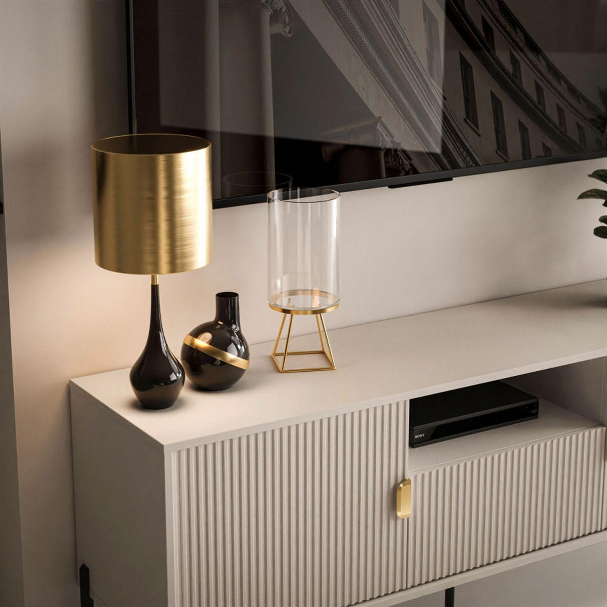 TV Rack DALIA 155 cm - Kaschmir/Goldfarben, Holzwerkstoff (155/58/40cm) - Lookway