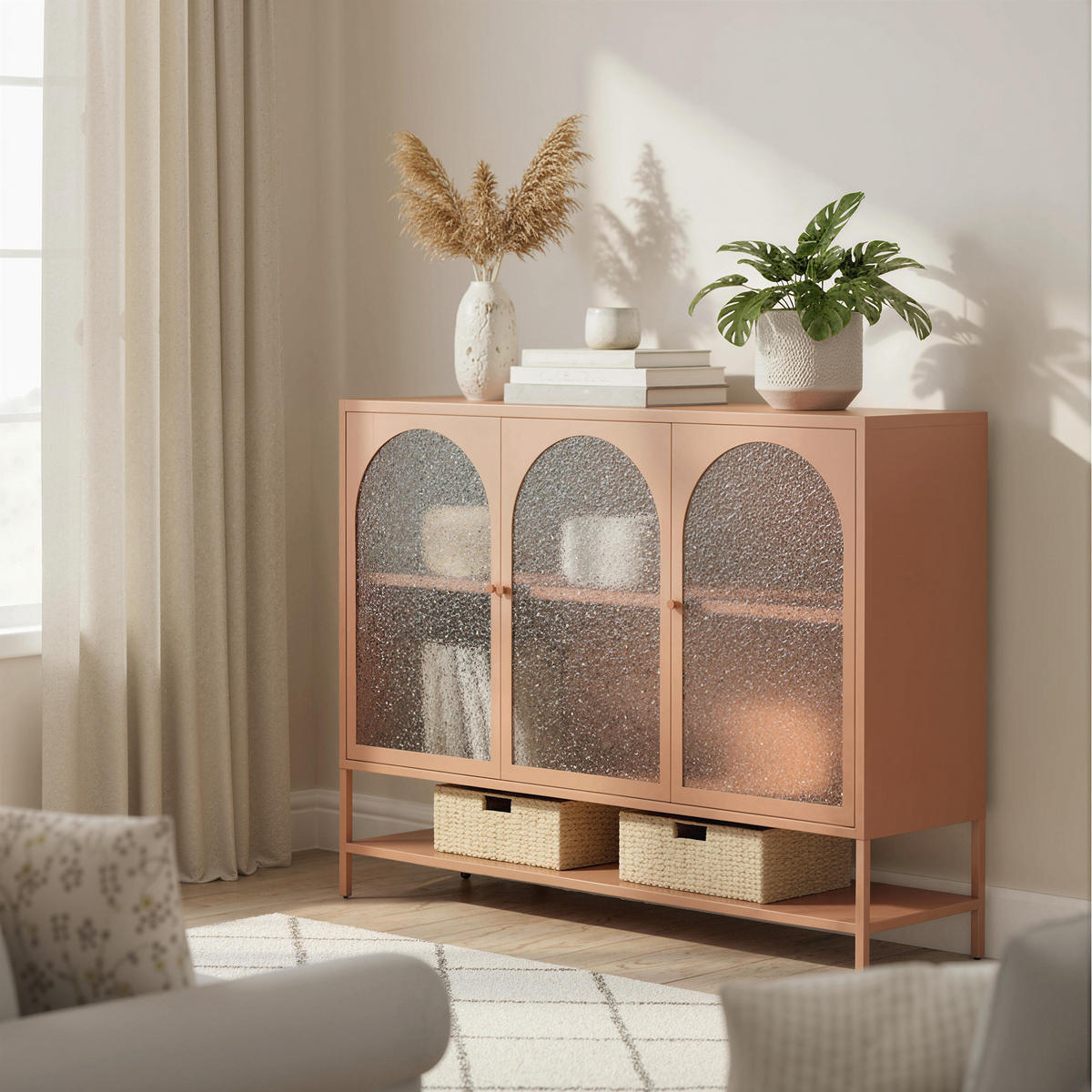 SIDEBOARD Rostbraun, 3 Glastüren, 140/40/105 cm - Rot, Holz (140/105/40cm) - PANGIVO
